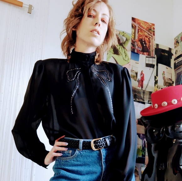 Vintage Tops - Vintage Sheer Beaded Bow Top